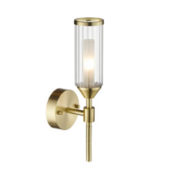 Trieste Wall Lamp Satin Brass Plate, Clear, Frosted Glass - thumbnail 1