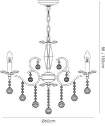 Zinta Ceiling Pendant Chandelier 6 Light French Gold, Crystal - thumbnail 3