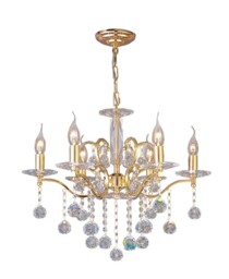 Zinta Ceiling Pendant Chandelier 6 Light French Gold, Crystal