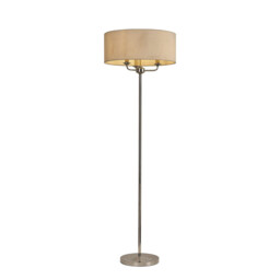 Banyan 3 Light Switched Floor Lamp With 50cm x 20cm Faux Silk Shade, Ivory Pearl/White Laminate Polished Nickel