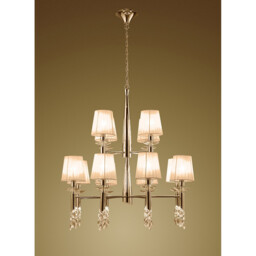 Tiffany Pendant 2 Tier 12+12 Light E14+G9, French Gold With Soft Bronze Shades & Clear Crystal - thumbnail 2