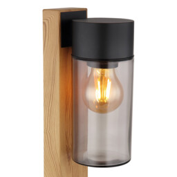 Etsi Outdoor Pedestal Light Wood Look Dark IP44 Smoke Glass Shade 1x E27 - thumbnail 5