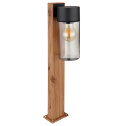Etsi Outdoor Pedestal Light Wood Look Dark IP44 Smoke Glass Shade 1x E27 - thumbnail 2