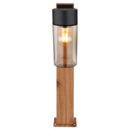 Etsi Outdoor Pedestal Light Wood Look Dark IP44 Smoke Glass Shade 1x E27 - thumbnail 3