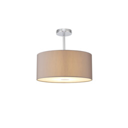 Baymont Polished Chrome E27 Semi Flush With 40cm x 18cm Faux Silk Shade, Grey/White Laminate