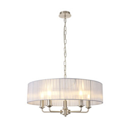 Banyan 5 Light Multi Arm Pendant With 60cm x 15cm Organza Shade Satin Nickel/Grey - thumbnail 1