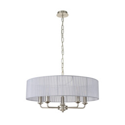 Banyan 5 Light Multi Arm Pendant With 60cm x 15cm Organza Shade Satin Nickel/Grey - thumbnail 5
