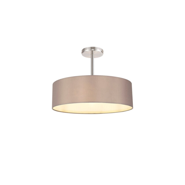 Baymont Polished Chrome 5 Light E27 Semi Flush Fixture, With 45cm x 15cm Faux Silk Shade, Grey - image 1