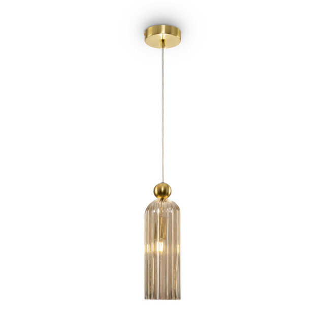 Antic Modern Slim Pendant Ceiling Light Gold, Glass Cognac Shade - image 1