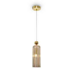 Antic Modern Slim Pendant Ceiling Light Gold, Glass Cognac Shade - thumbnail 1