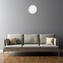 Atom 1 Light Globe Ceiling Pendant Satin Silver, Opal Glass, E27 - thumbnail 2