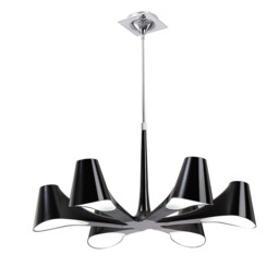 Ora Telescopic Convertible To Semi Flush 6 Light E27, Gloss Black/Polished Chrome