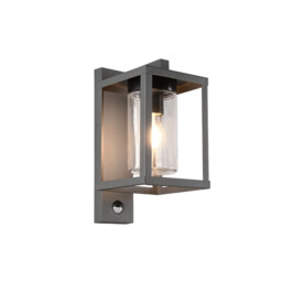 Lunga Modern Outdoor Wall Lantern Anthracite IP44 with PIR - thumbnail 1