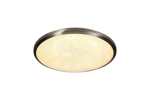 Greig Flush Ceiling, 36cm 1 x 18W LED, 3000K, 1044lm, IP44, Satin Nickel, Crystaline - image 1