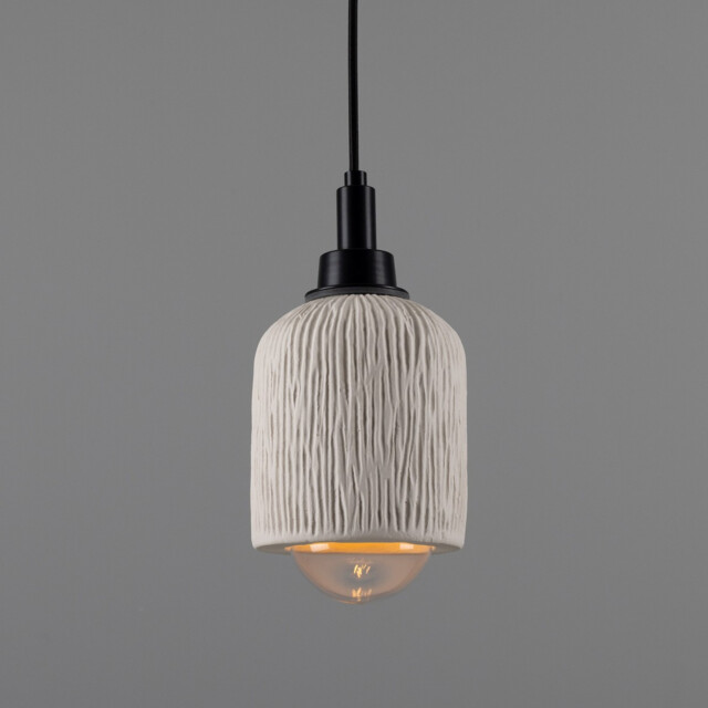 Osier Bathroom Pendant, Matte White Striped, Matte Black, IP44 - image 1
