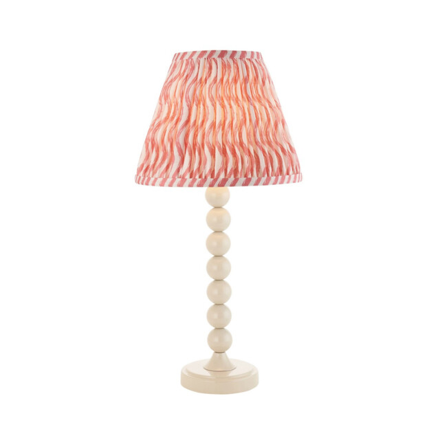 Higgledy Gloss Almond White Paint Table Lamp with Coral Pink Fabric Ripple Shade 25cm E14 - image 1