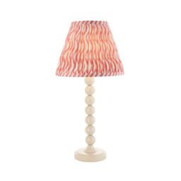 Higgledy Gloss Almond White Paint Table Lamp with Coral Pink Fabric Ripple Shade 25cm E14