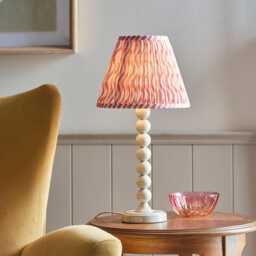 Higgledy Gloss Almond White Paint Table Lamp with Coral Pink Fabric Ripple Shade 25cm E14 - thumbnail 2
