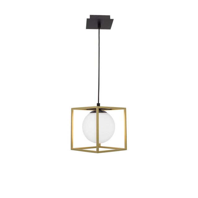 Juliet Globe Pendant Ceiling Light Brass, Black Metal White Opal Glass LED E14 - image 1