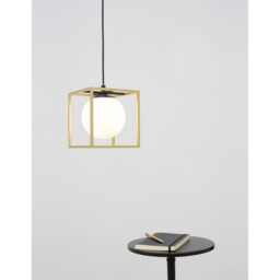 Juliet Globe Pendant Ceiling Light Brass, Black Metal White Opal Glass LED E14 - thumbnail 2