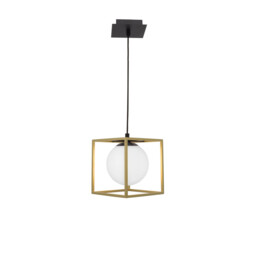 Juliet Globe Pendant Ceiling Light Brass, Black Metal White Opal Glass LED E14 - thumbnail 1