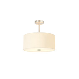 Baymont Satin Nickel 5 Light E27 Semi Flush With 40cm Faux Silk Shade, Ivory Pearl/White Laminate
