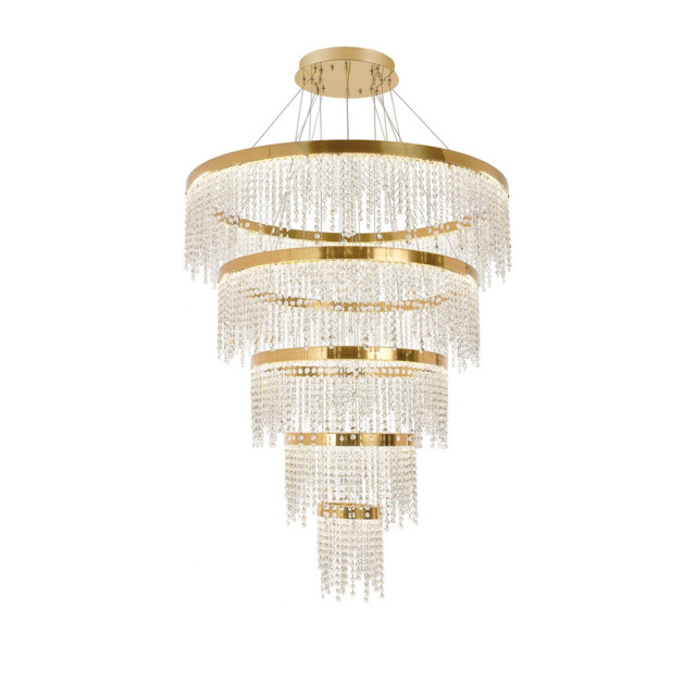 Bano Round 5 Tier Dimmable Pendant 150W LED, 4000K, 17500lm, French Gold / Crystal Chain, 3yrs Warranty Item Weight: 22.80kg - image 1