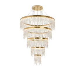 Bano Round 5 Tier Dimmable Pendant 150W LED, 4000K, 17500lm, French Gold / Crystal Chain, 3yrs Warranty Item Weight: 22.80kg - thumbnail 1