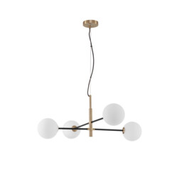 Vitra 4 Light Multi Arm Pendant Ceiling Light Satin Gold, Black Metal White Opal Glass LED G9 220 Volt - thumbnail 1