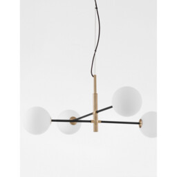 Vitra 4 Light Multi Arm Pendant Ceiling Light Satin Gold, Black Metal White Opal Glass LED G9 220 Volt - thumbnail 2
