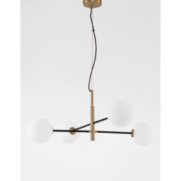 Vitra 4 Light Multi Arm Pendant Ceiling Light Satin Gold, Black Metal White Opal Glass LED G9 220 Volt - thumbnail 3