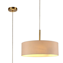 Baymont Antique Brass 3 Light E27 Single Pendant, With 45cm x 15cm Dual Faux Silk Shade, Nude Beige/Moonlight