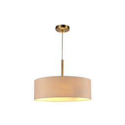 Baymont Antique Brass 3 Light E27 Single Pendant, With 45cm x 15cm Dual Faux Silk Shade, Nude Beige/Moonlight - thumbnail 5