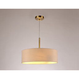 Baymont Antique Brass 3 Light E27 Single Pendant, With 45cm x 15cm Dual Faux Silk Shade, Nude Beige/Moonlight - thumbnail 2