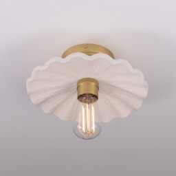 Kapok Ceiling Light, Matte White Striped, Satin Brass - thumbnail 2