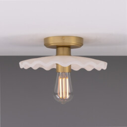 Kapok Ceiling Light, Matte White Striped, Satin Brass