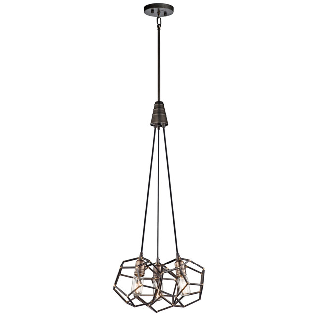 Rocklyn 3 Light Cluster Pendant Cage Light Steel, E27