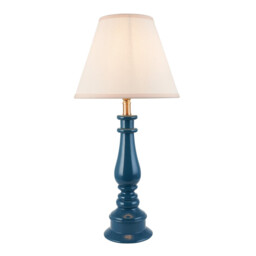 Myrtle Marlin Blue Table Lamp with Vintage White Fabric Ivy Shade 25cm B22