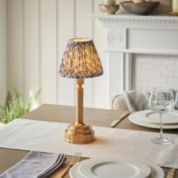 Upton Rechargeable Brushed Aged Brass Plate Table Lamp with Pearl Grey Fabric Leaf Shade 16cm Integrated LED - thumbnail 2