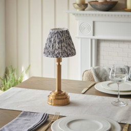 Upton Rechargeable Brushed Aged Brass Plate Table Lamp with Pearl Grey Fabric Leaf Shade 16cm Integrated LED - thumbnail 3