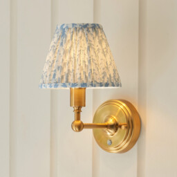 Burley Rechargeable Brushed Aged Brass Plate Wall Light with Shell Bay Blue Fabric Leaf Shade 16cm Integrated LED - thumbnail 5