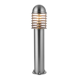 Louvre Outdoor Bollard Light Polished Stainless Steel, Clear Polycarbonate IP44, E27