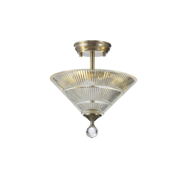 Dresden 2 Light Semi Flush Ceiling Lamp E27 With Cone 30cm Glass Shade Satin Nickel, Clear - image 1