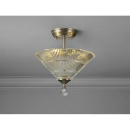 Dresden 2 Light Semi Flush Ceiling Lamp E27 With Cone 30cm Glass Shade Satin Nickel, Clear - thumbnail 3