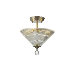 Dresden 2 Light Semi Flush Ceiling Lamp E27 With Cone 30cm Glass Shade Satin Nickel, Clear - thumbnail 1