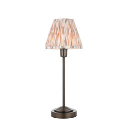 Rise Antique Bronze Plate Table Lamp with Neutral Print Fabric Ikat Shade 16cm E14