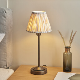 Rise Antique Bronze Plate Table Lamp with Neutral Print Fabric Ikat Shade 16cm E14 - thumbnail 5