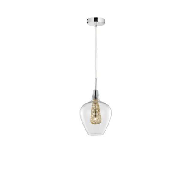 Filo 18cm Dome Pendant Ceiling Light Chrome Aluminium Clear Glass, Gold Frame LED G9 - image 1