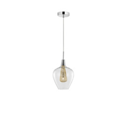 Filo 18cm Dome Pendant Ceiling Light Chrome Aluminium Clear Glass, Gold Frame LED G9