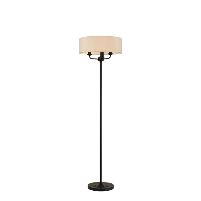 Banyan 3 Light Switched Floor Lamp With 45cm x 15cm Dual Faux Silk Fabric Shade Matt Black/Nude Beige - image 1